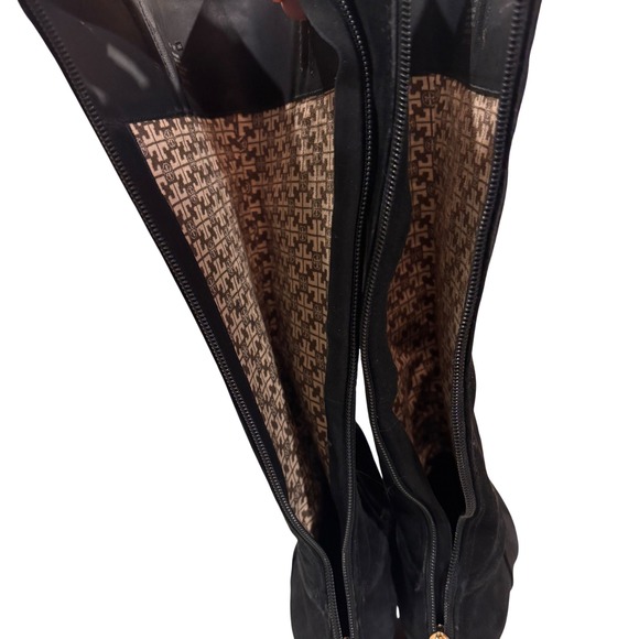 Tory Burch Black Suede Gold Accents Wedge Knee High Boots Women's Size 5 - Picture 6 of 10